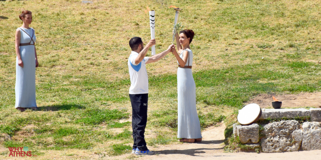 Olympic flame at ancient Olympia why athens