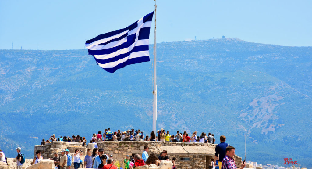 Greek Flag Belvedere Acropolis Athens
