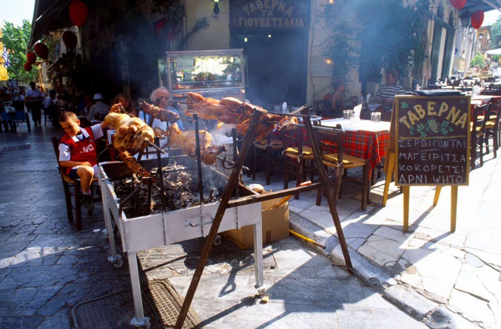 Greek orthodox Easter Athens Greece Plaka Lamb